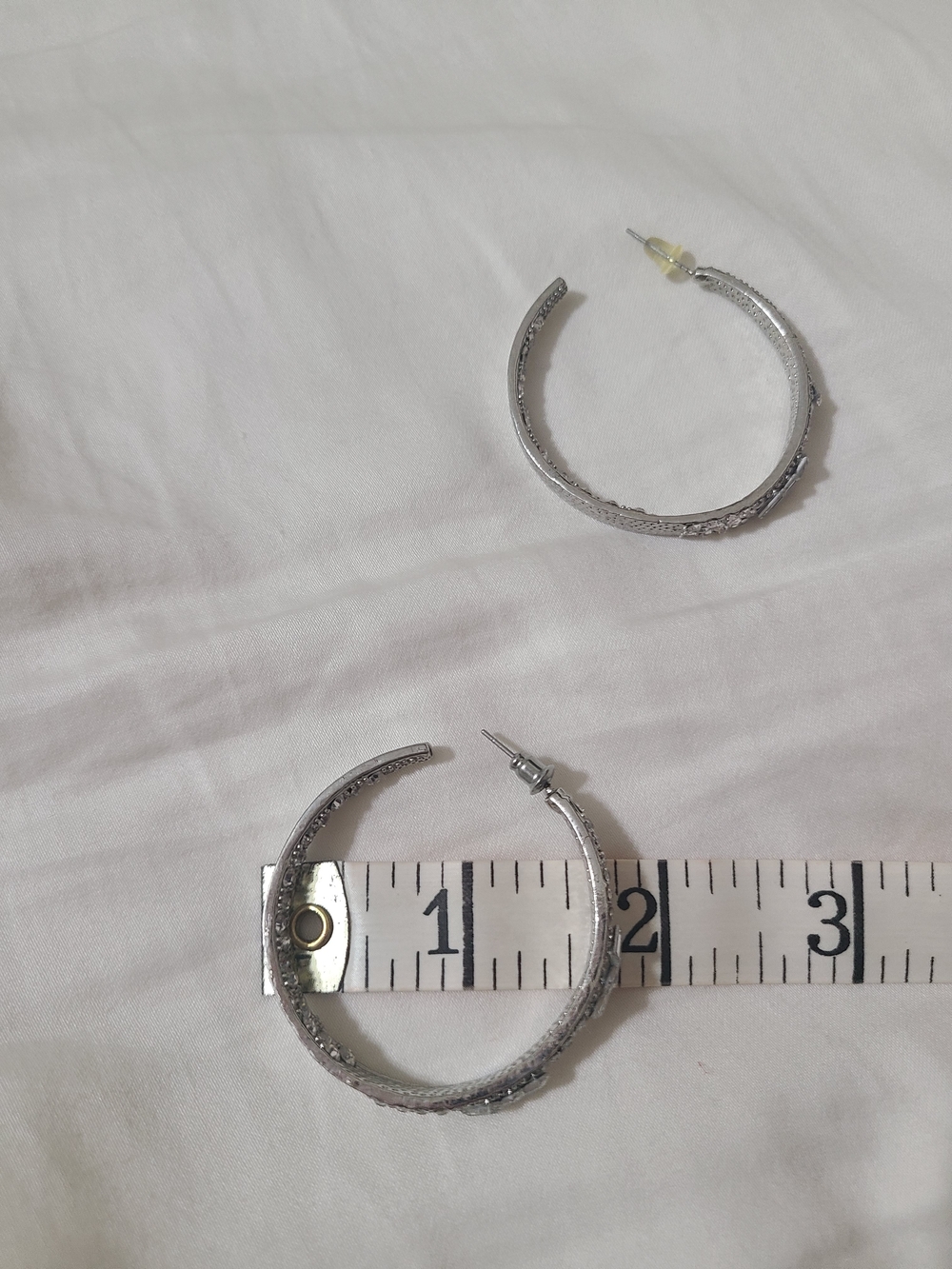 Silver Textured Hoop Earrings - Women Jewelry